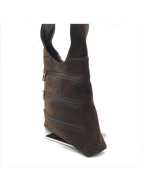 Gucci Suede Triple Zipper Vintage Shoulder Bag Brown - Picture 2 of 10